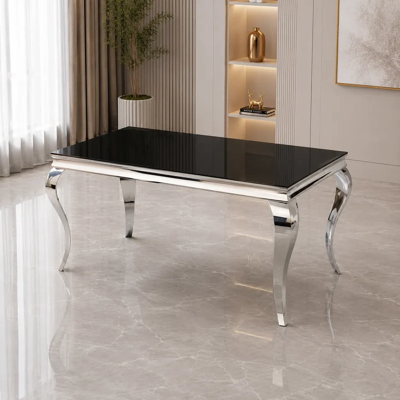 Table de salle à manger baroque Duchesse verre noir