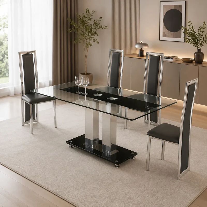 Table manger avec 4-6 chaises chromé TAM