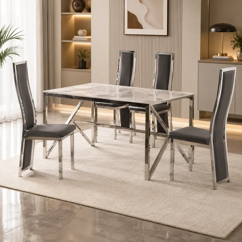 Table et 4 chaise gris marbre beige DIA