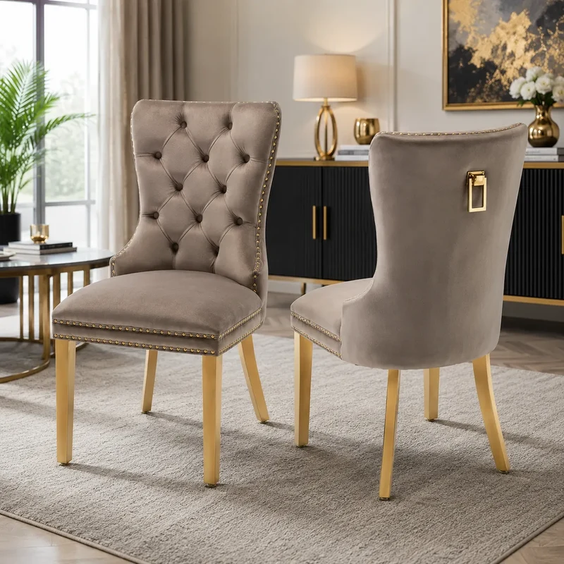 Chaise capitonnée dorée LORA