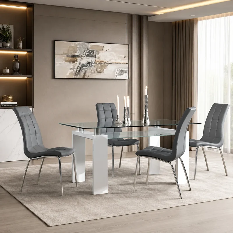 Table laqué blanc 6 chaises gris TOE