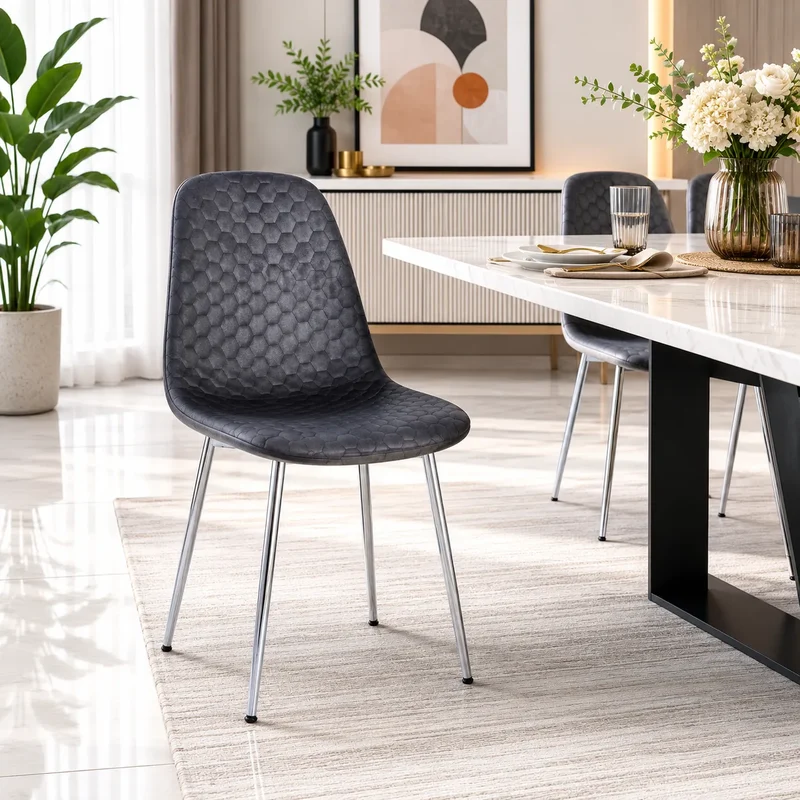 Lot De 4 Chaises Scandinave Abeille Chrome Velours