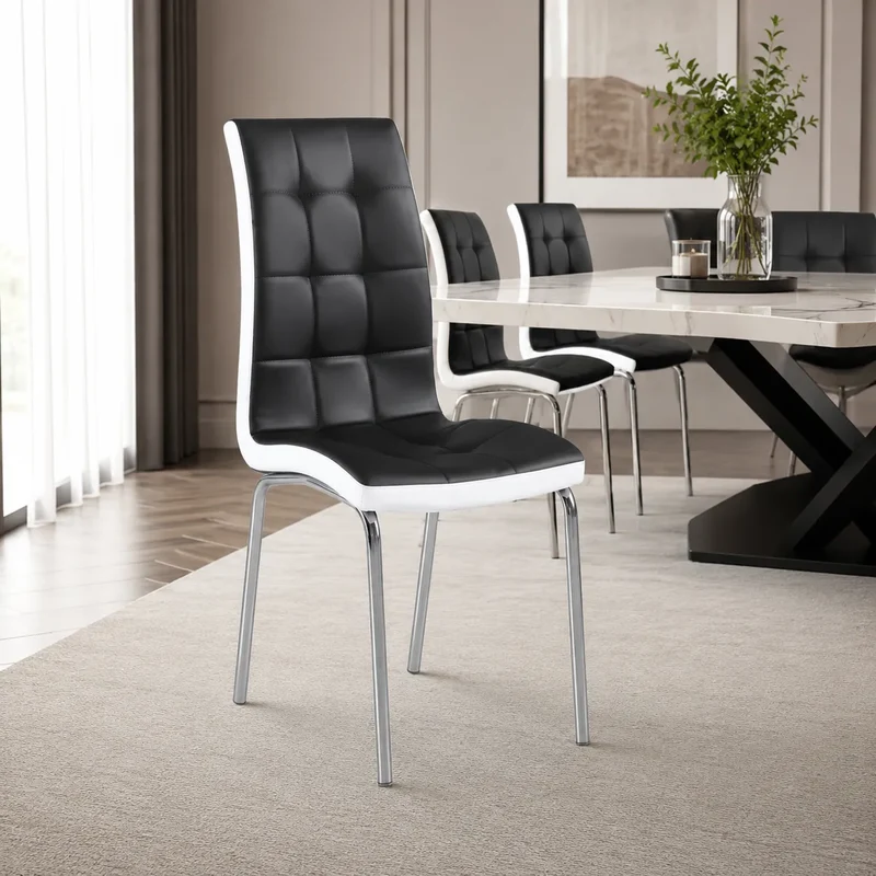 Lot De 6 Chaises Emma Similicuir Noir Blanc