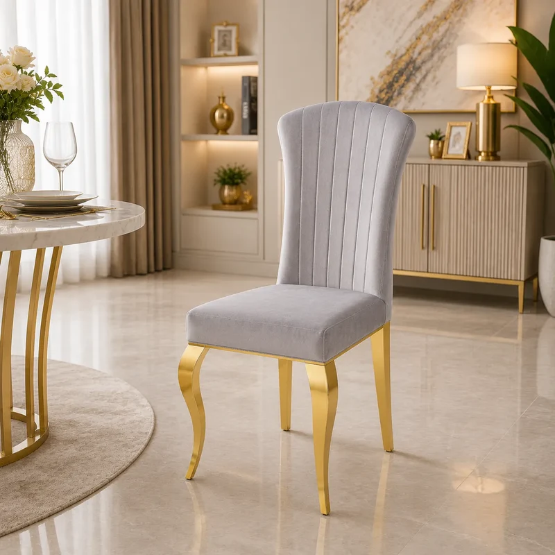 Lot De Chaises Louis Gold Velours Ardoise