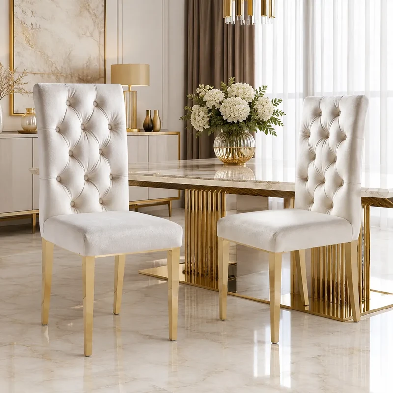 Lot De 6 Chaises Nevada Capitonne avec Boutons Gold Velours