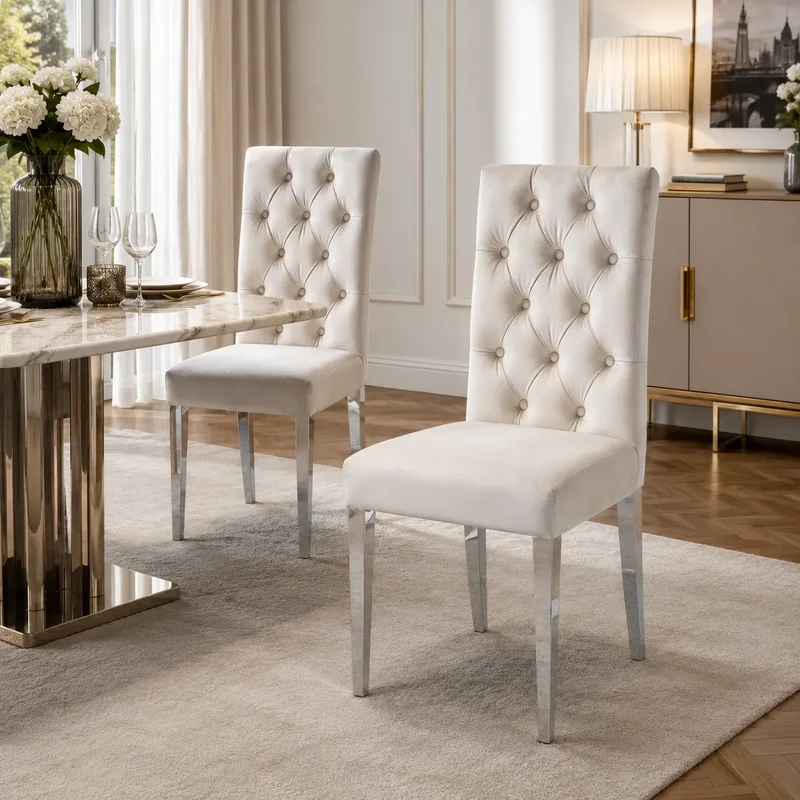 Lot De 6 Chaises Nevada Capitonne avec Boutons Chrome Velours