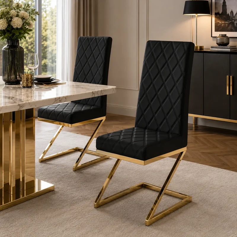 Chaise Velours moka design doré AVA
