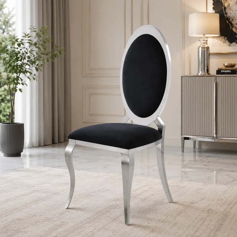 Lot De 4 Chaises Angel Chrome Velours Noir