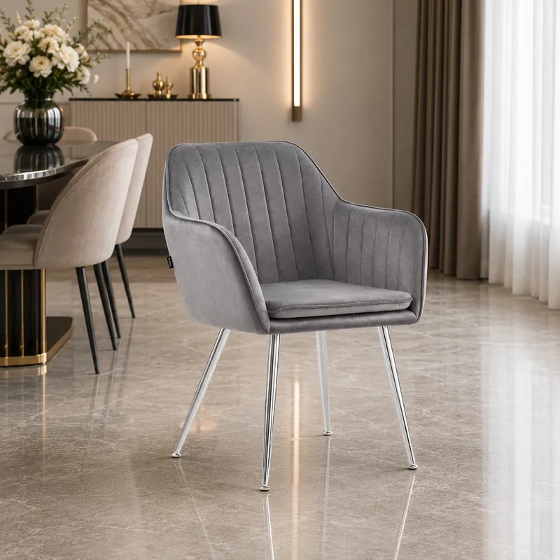 Lot De 2 Chaises Kanvas Pieds Chrome Velours