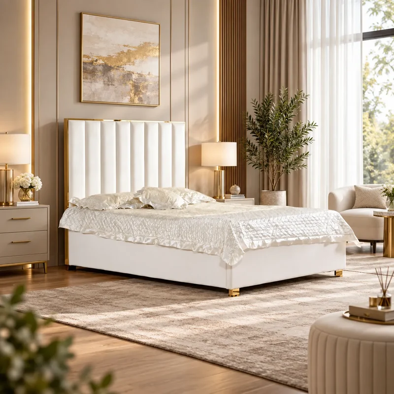 Lit TONY A BORDURE DOREE Velours 140/190