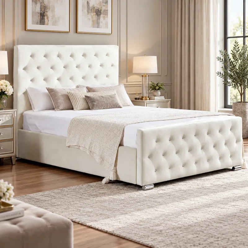 Lit PRESTIGE CAPITONNE avec DIAMANT Velours 140/190