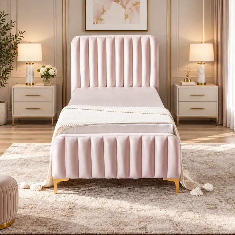 Lit FAYE CAPITONNE EN LIGNE Velours 90×190 cm