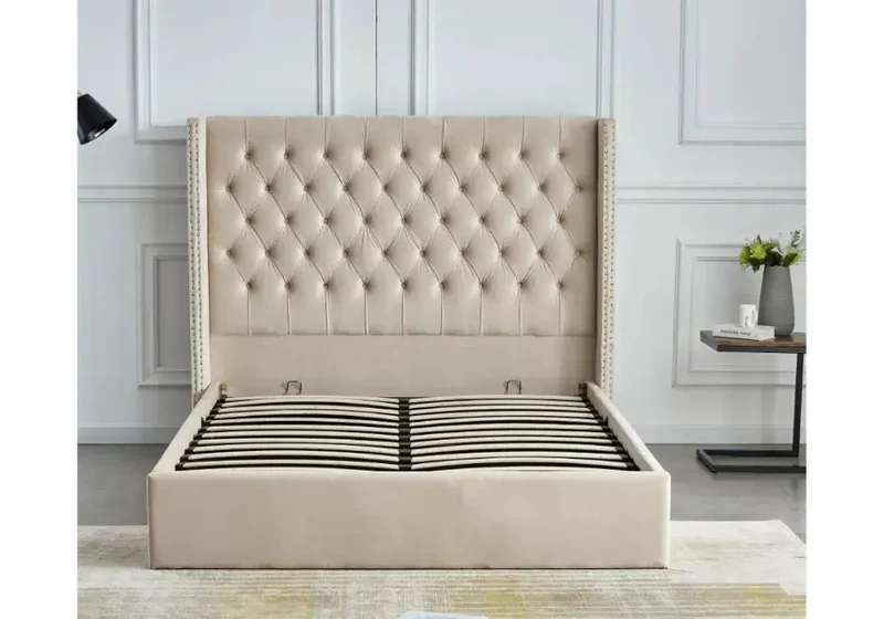 180/200 Lit Cloute Capitonne avec Coffre Velours