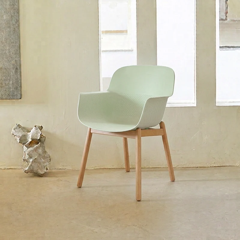 Contemporary Nordic PP & Beech Wood Dining Chair With Ergonomic Curved Back & Armrests - Modern Accent Chair For Dining Room, Kitchen & Cafe