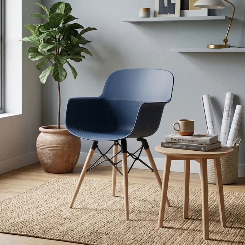 Modern Minimalist PP Dining Chairs With Armrests & Solid Beech Wood Legs, Ergonomic Anti-Slip Accent Chairs - Set Of 4