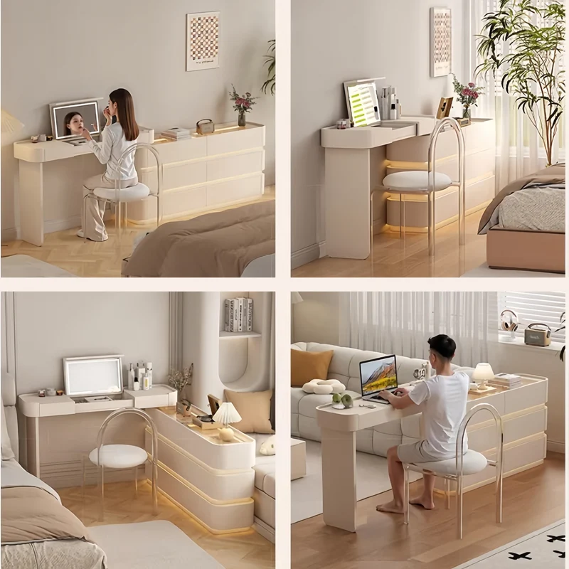 Coiffeuse moderne ultra-mince avec 6 tiroirs et éclairage LED