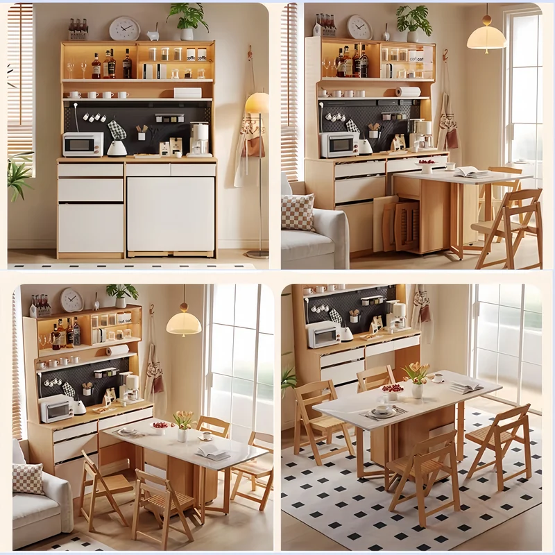 Buffet avec table à manger à double abattant et 4 chaises pliantes