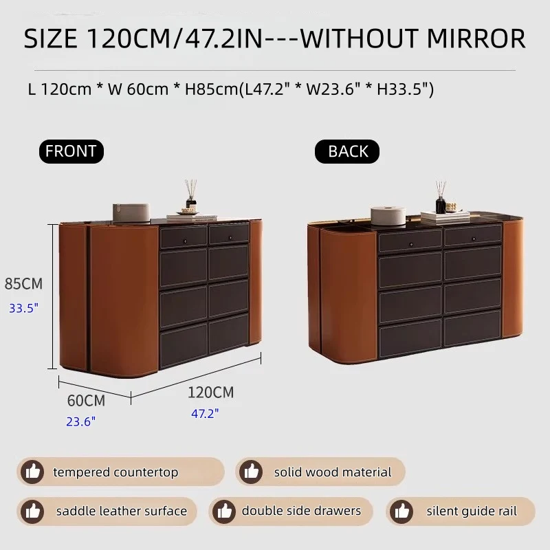 Îlot de rangement moderne avec plateau en verre trempé brun