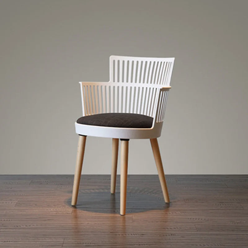 Contemporary Nordic PP Nylon & Beech Wood Dining Chair With Open Slat Back & Upholstered Seat - Armchair For Dining Room, Kitchen & Cafe