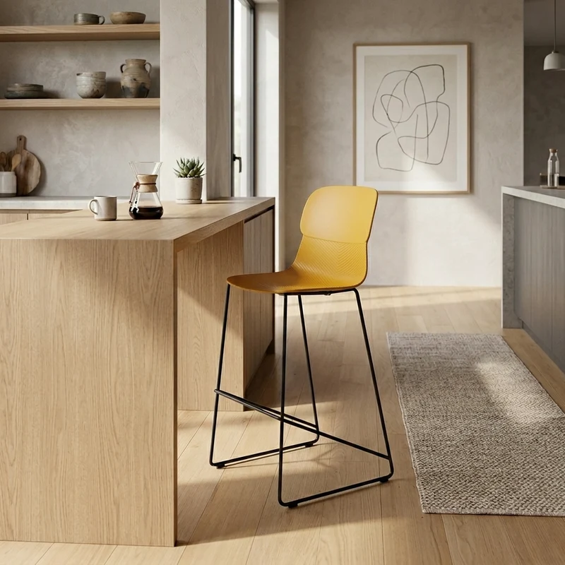 Ergonomic Curved Backrest PP Bar Stool - Minimalist Stool With Steel Frame, Footrest & Modern Design For Dining Room