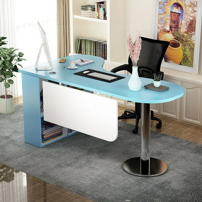 Modern Minimalist Arc-Shaped E1 Environmentally Friendly Board Stainless Steel Corner Desk 1-Tier For Home Office