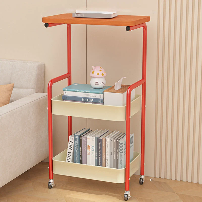 Contemporary Industrial Movable Rectangular Carbon Steel Polymer Plate Multi-Layer Storage End Table 3-Tier For Living Room