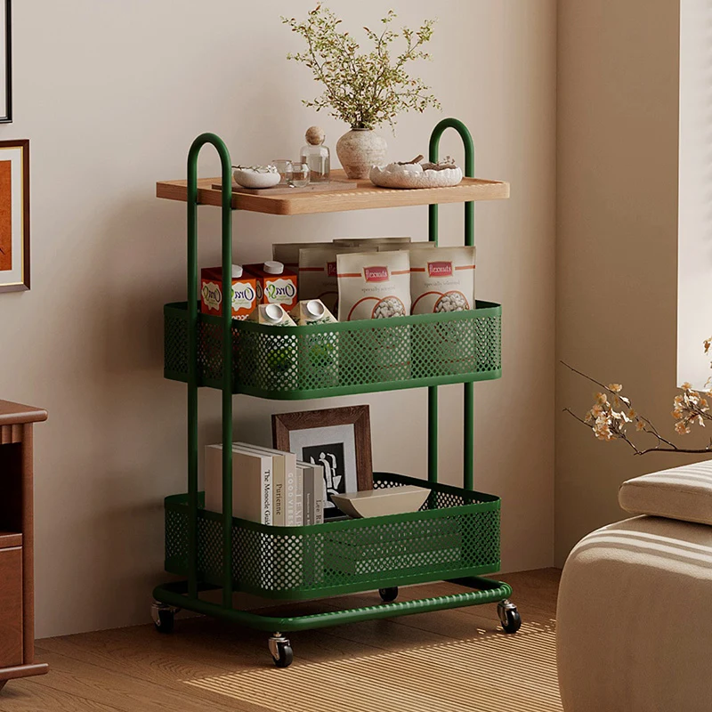 Contemporary Industrial Rectangular Iron PVC Panel Movable Storage Shelf 3-Tier For Living Room & Bedroom