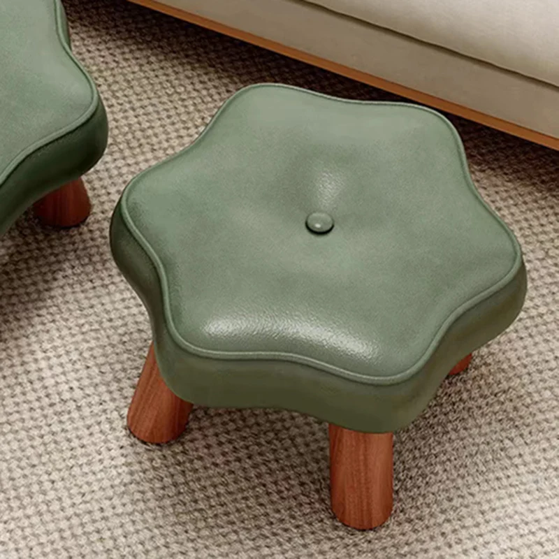 Contemporary Nordic PU Leather Pine Wood Flower-Shaped Low Stool For Living Room