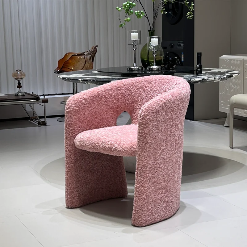 Modern Luxury Steel & Plywood H-Shaped Sherpa Fabric Upholstered Accent Chair With Backrest Armrest For Living Room & Bedroom