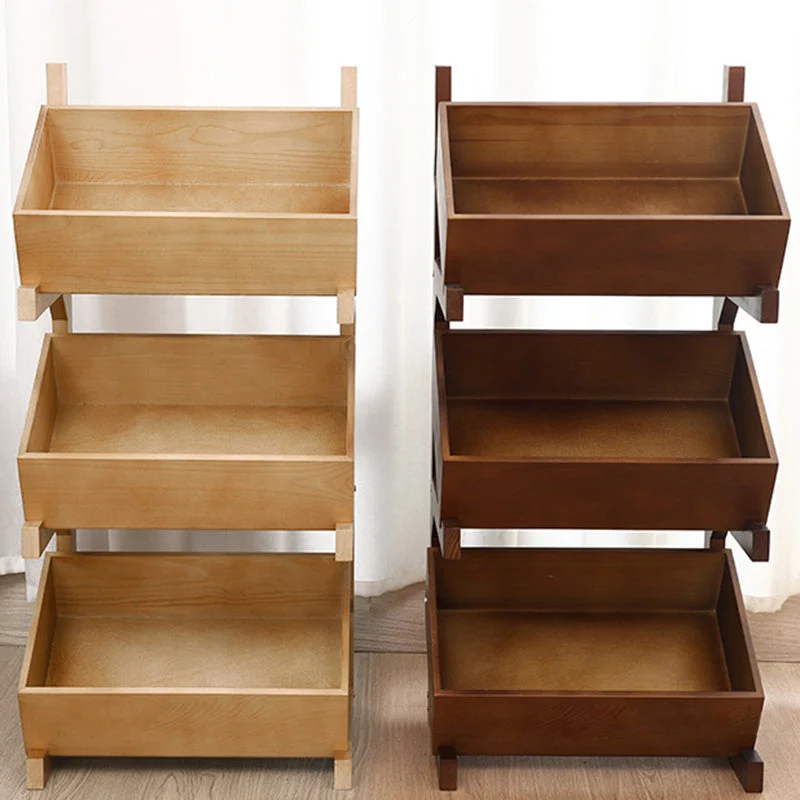 Modern Minimalist Solid Wood Rectangular Storage Shelf With 3-Tier Organizer For Living Room & Kitchen