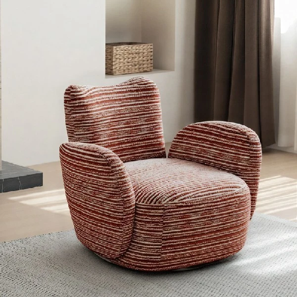Contemporary Nordic Cotton-Linen Pine Wood Carbon Steel Square Accent Chair Swivel Armrest Backrest For Living Room