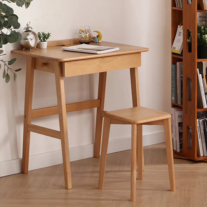 Modern Minimalist Rectangular Beech Solid Wood Plywood Rubberwood Desk 1/2-Drawer For Home Office