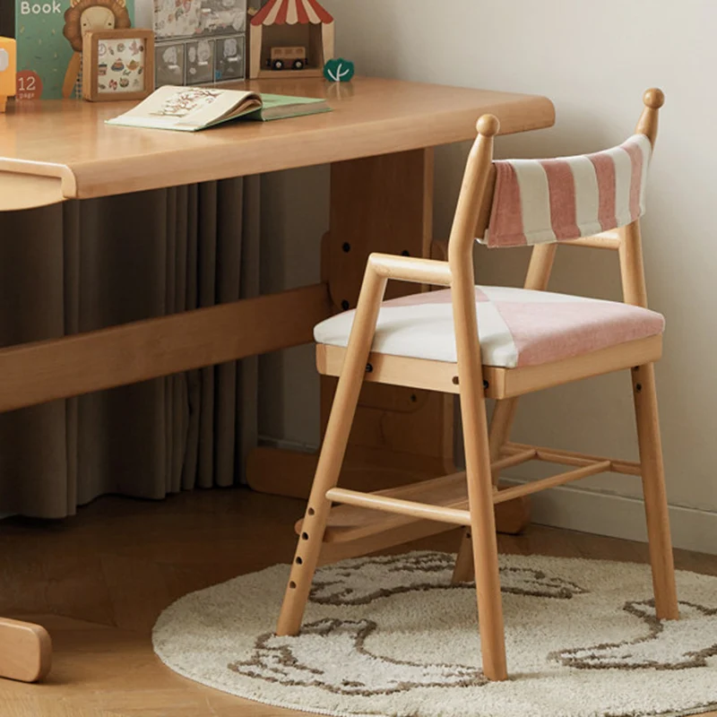Traditional French Trapezoidal Beech Wood Pine Board Faux Cotton-Linen Fabric Sponge Adjustable Kids Desk Chair For Study