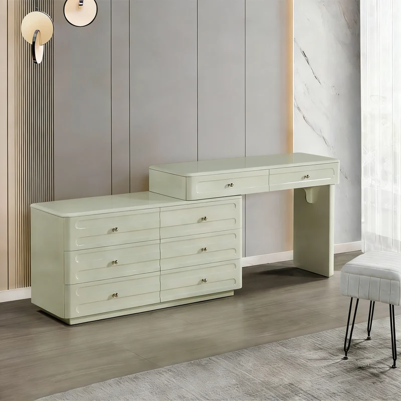 Space-Saving Expandable Dressing Table With Storage - Modern Minimalist MDF & Solid Particle Board Makeup Vanity With 8 Drawers For Bedroom