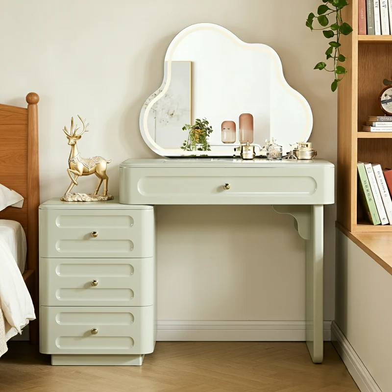 Expandable Modern Vanity Desk With 3-Drawer Cabinet - MDF & Solid Particle Board Minimalist Makeup Vanity With Storage For Bedroom