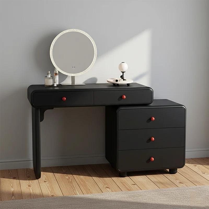 Modern Minimalist Vanity Desk With Expandable Drawer Cabinet - MDF & Solid Particle Board Makeup Vanity With 5 Drawer For Bedroom