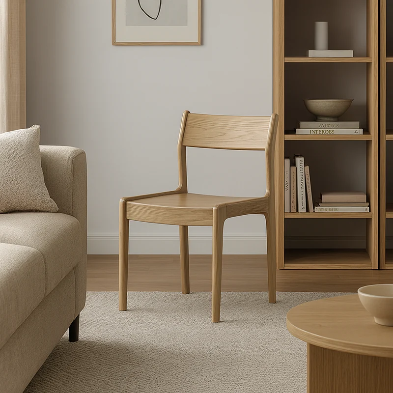 Traditional Ergonomic Curved Backrest Chair - North American Ash Wood Dining Chair For Dining Room