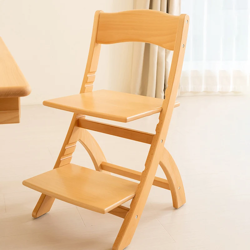 Modern Minimalist Rectangular Beech Wood Adjustable Kids Desk Chair Backrest Armless For Study