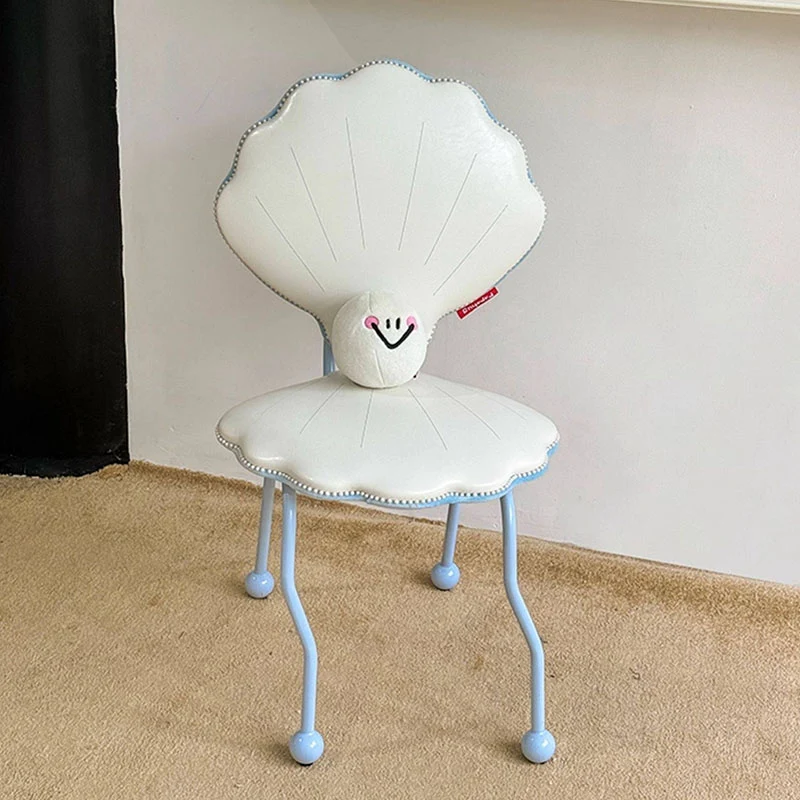 Contemporary Nordic Shell-Shaped Iron PU Leather Solid Wood Plywood Dining Chair Backrest For Dining Room