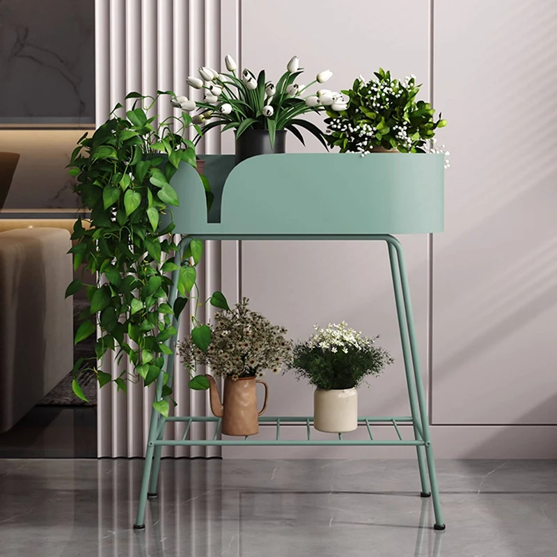 Modern Minimalist Iron Oval Plant Indoor Storage Shelf 2-Tier For Living Room & Balcony