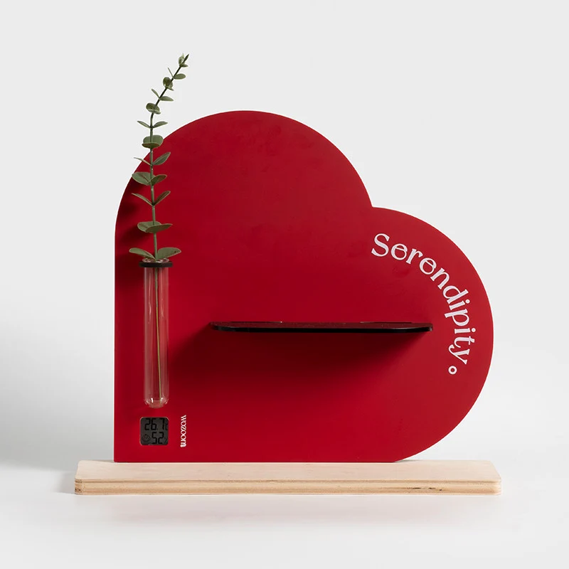 Modern Art Deco Acrylic Glass Plywood Heart-Shaped Desktop Storage Shelf 2-Tier For Living Room & Entryway