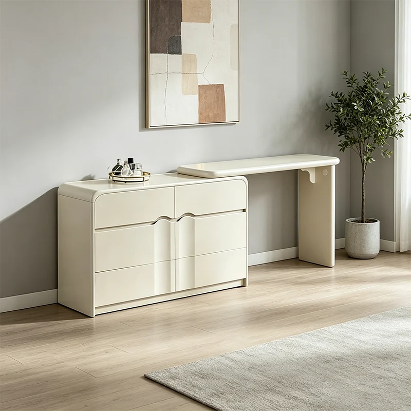 Modern Curved Makeup Vanity With Multi-Drawer Storage - Minimalist Dressing Table With Wave Groove 6-Drawers For Bedroom