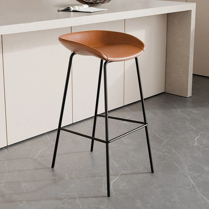 Contemporary Scandinavian Saddle-Style Faux Leather Iron Sponge Curved Trapezoidal Lightweight Bar Stool Backless Armless For Dining Room