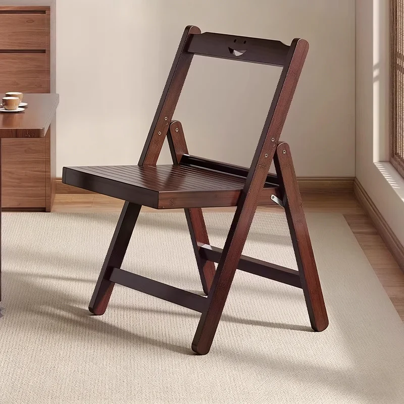 Traditional Chinese Bamboo Faux Leather Foldable Square Study Chair Backrest Accent Chair For Living Room