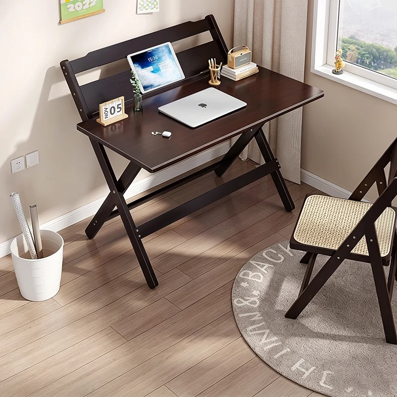 Traditional Chinese Bamboo Rectangular Foldable Study Desk 1-Tier Folding Writing Table For Living Room