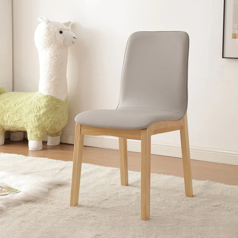 Modern Minimalist Microfiber Leather Rubberwood Square Dining Chair Backrest For Dining Room