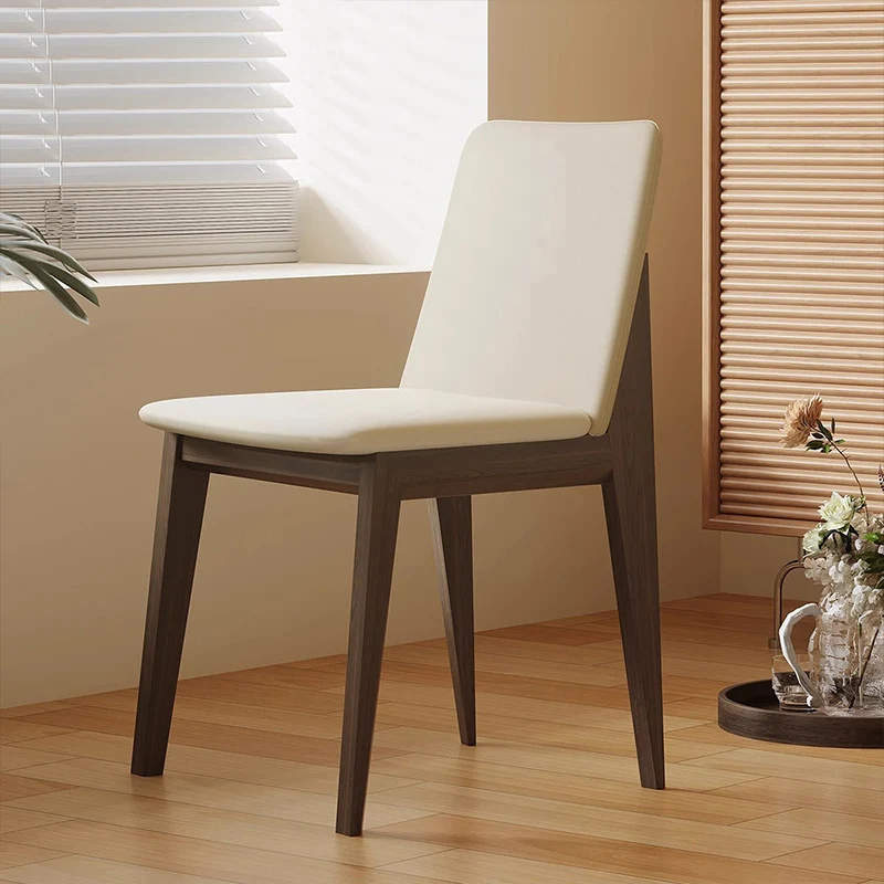 Contemporary Scandinavian Ash Wood Microfiber Leather Square Dining Chair Backrest For Dining Room
