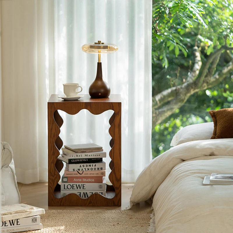 Traditional French Wavy Rectangular Plywood Portable End Table 2-Tier For Living Room & Bedroom