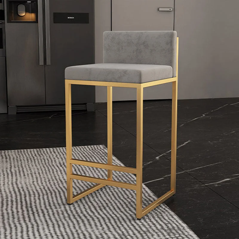 Modern Minimalist Rectangular Iron Velvet Bar Stool Backrest Armless For Dining Room & Kitchen