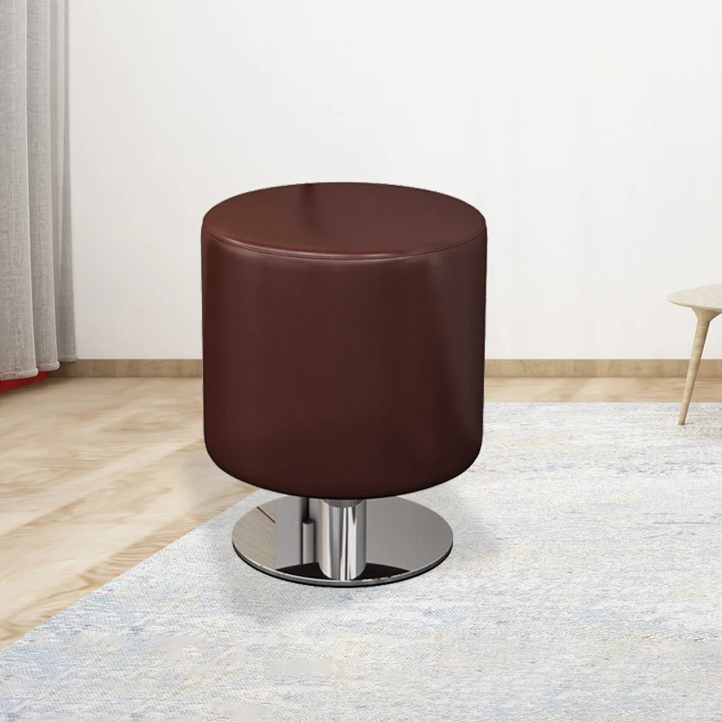 Modern Minimalist Cylindrical Solid Wood PU Leather Steel Bar Stool Backless Armless For Dining Room & Kitchen
